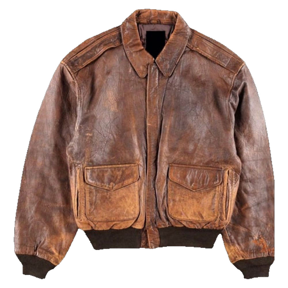 Shirt Collar Vintage Flight Jacket for Men Leather Bomber Jackets