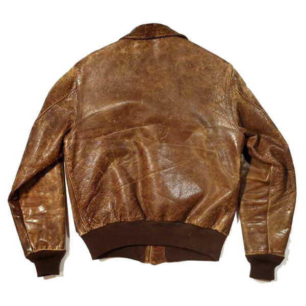 A2 vintage military mens leather jacket distressed brown real cowhide leather winter coat back