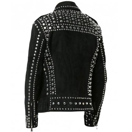 Brando Studded Black Suede Biker Leather Jacket