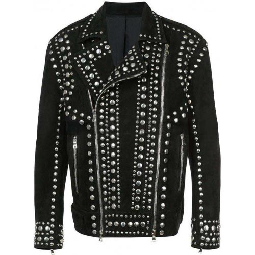 Brando Studded Black Suede Leather Jacket