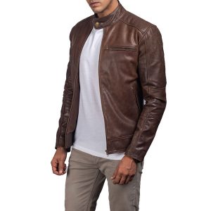 Brown Leather Biker Jacket 2