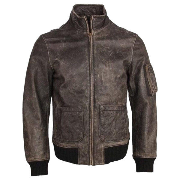 Distressed Brown Mens Real Leather Jacket Streetwear Leather Coat Vintage Look