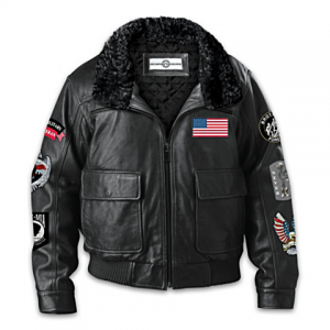 Leather Aviator Jacket With Patches And Embroidered Accents-1