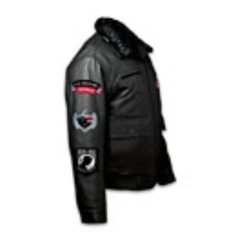 Leather Aviator Jacket With Patches And Embroidered Accents-3