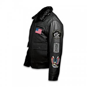 Leather Aviator Jacket With Patches And Embroidered Accents-4