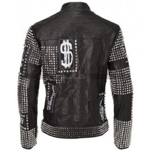 Men Philipp Plein Punk Rock Black Studded Jacket