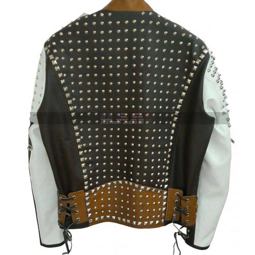 Men Cafe Racer Studded Punk Biker Leather Jacket