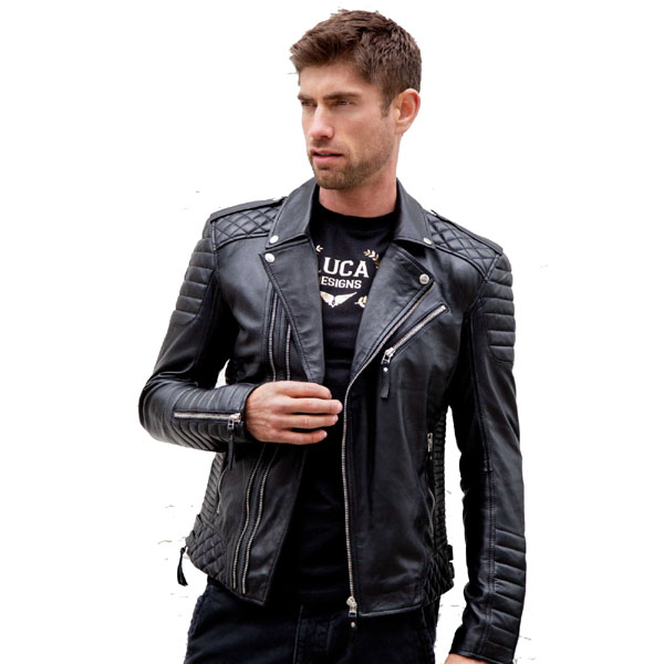 Mens Quilted Black Leather Motorcycle Jacket 2