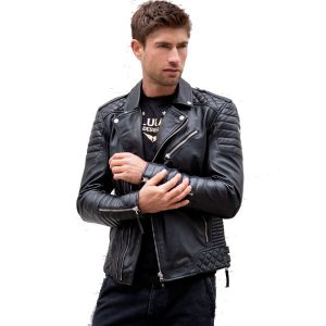 Mens Quilted Black Leather Motorcycle Jacket 3