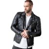 Mens Quilted Black Leather Motorcycle Jacket 4