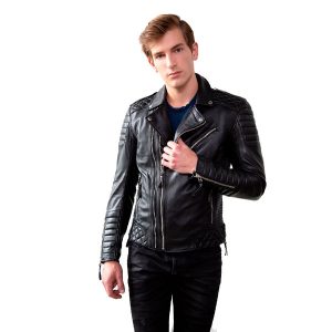 Mens Quilted Black Leather Motorcycle Jacket 6