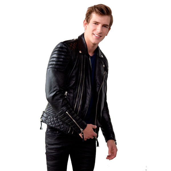 Mens Quilted Black Leather Motorcycle Jacket 7