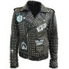 Mens Rock Pop Punk Studded Brando Leather Jacket
