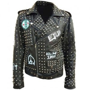 Mens Rock Pop Punk Studded Brando Leather Jacket