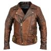 Men's Vintage Biker Motorcycle Brown Leather Jacket