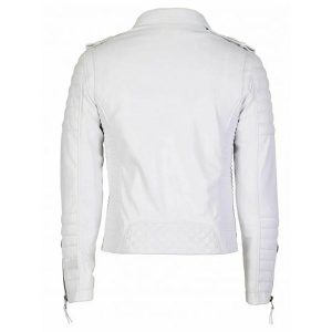 White Leather Biker Jacket Mens Double Breast Style back