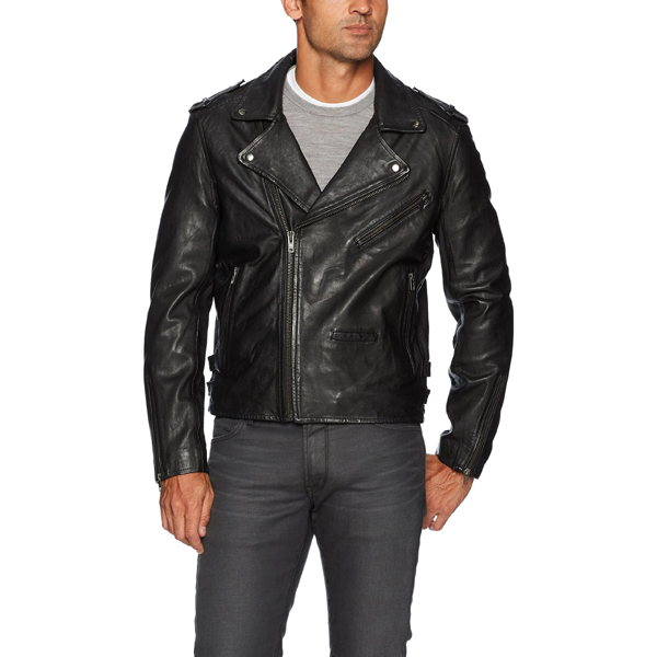 Men's Cross Fade Black Leather Motorcycle Jacket Outerwear