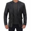 black lambskin leather blazer for men