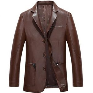 Bussiness Chocolate Leather Blazer Mens