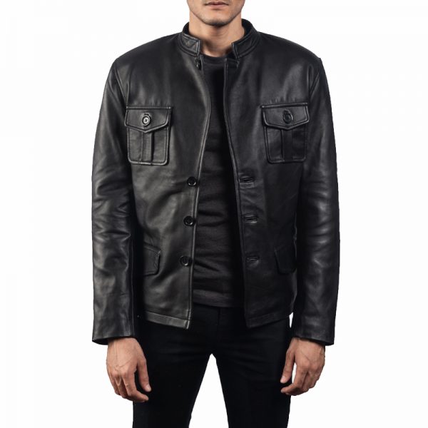 mens ray cutler black leather blazer