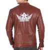 Biker Digital Printed Brown Faux Leather Jacket For Mens