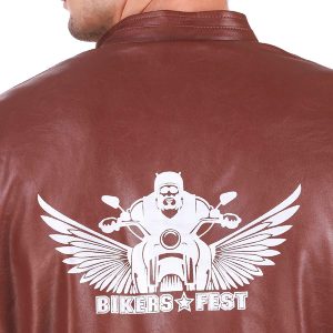 Biker Digital Printed Brown Faux Leather Jacket For Mens 5