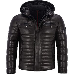 Black Puffer Leather Jacket