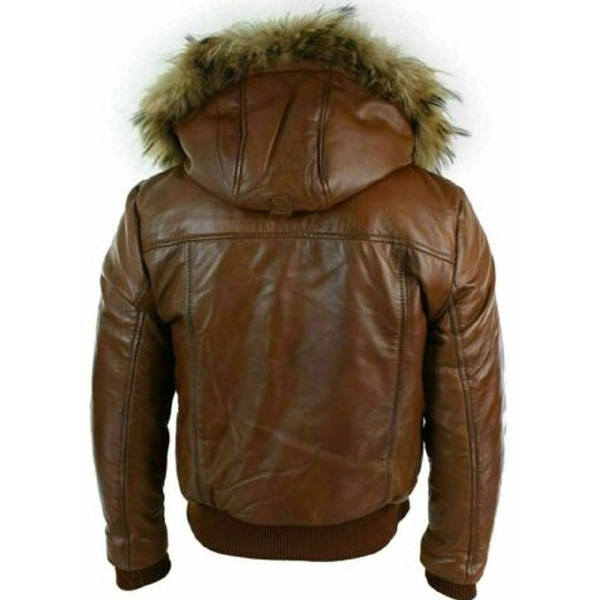 Brown Puffer Hooded Leather Jacket 2