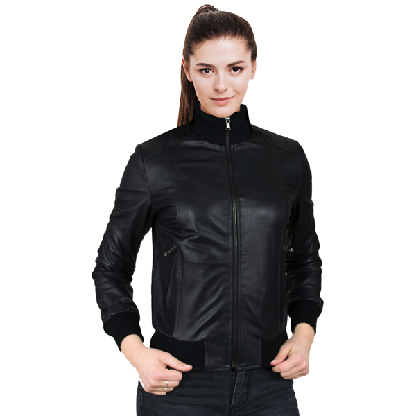 Buy Womens Glossy Black Leather Lavish Bomber Jacket
