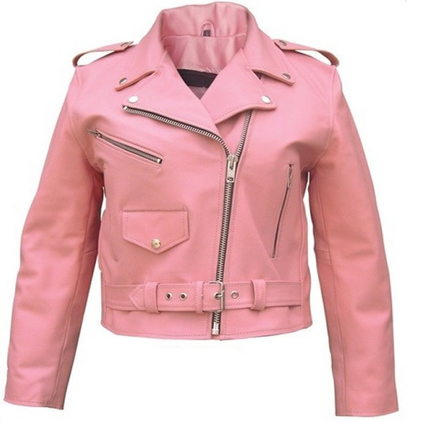 Classic Motorcycle Womens Pink Leather Biker Jacket