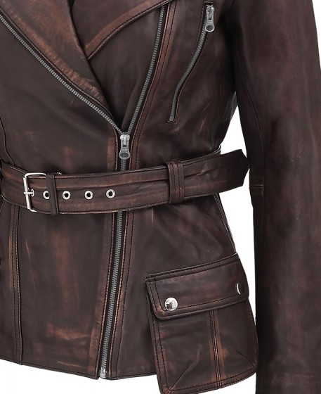 Distressed Brown Leather Jacket Womens