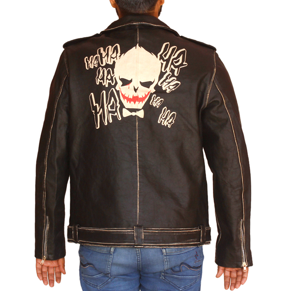 Men Halloween Face Print Motorcycle Leather Jacket