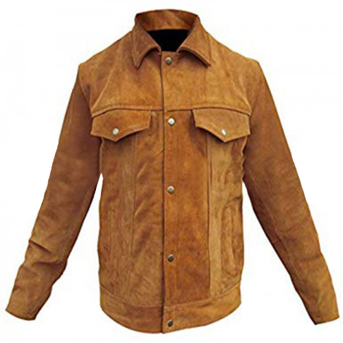 Men Trucker Style Western Cowboy Brown Suede Leather Front