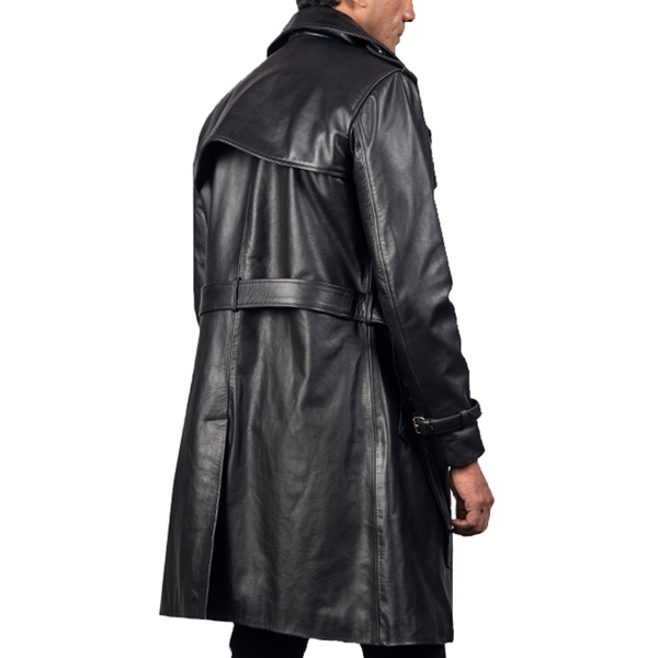 Mens Black Leather Duster Coat Back