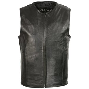 Men’s Black Seamless Front and Back Design Leather Vest