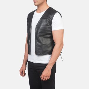 Men's Brandon Black Leather Vest 3