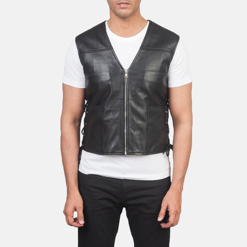 Men's Brandon Black Leather Vest 5