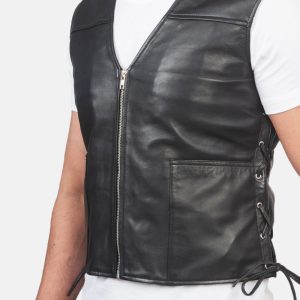 Men's Brandon Black Leather Vest 6