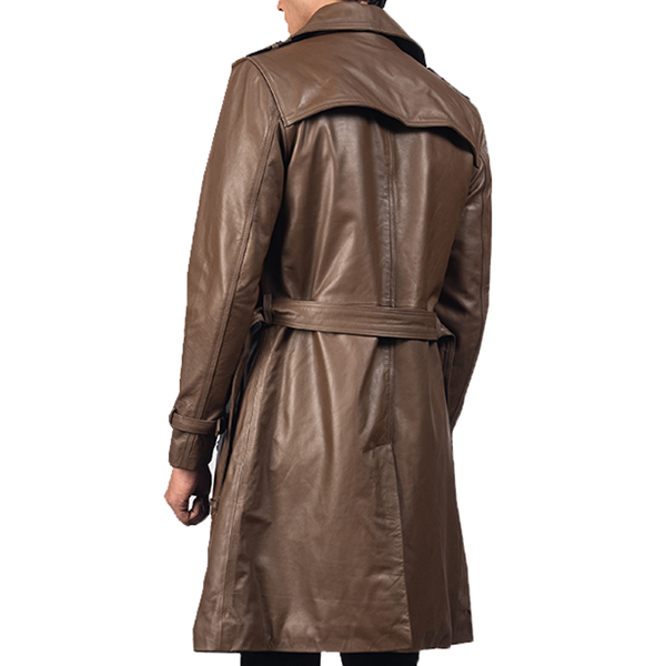 Mens Brown Leather Duster Coat Back