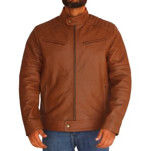 Mens Brown Motor Head Leather Jacket Front
