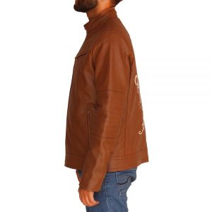 Mens Brown Motor Head Leather Jacket Side