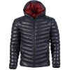 Mens Bubble Puffer Leather Jacket with Hoody Dark Navy Blue