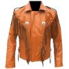 Mens Cowboy Genuine Leather Biker Jacket Cow Brown
