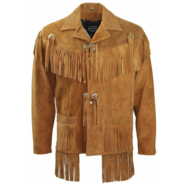 Mens Handmade Traditional Western Cowboy Leather Coat Style With Fringed