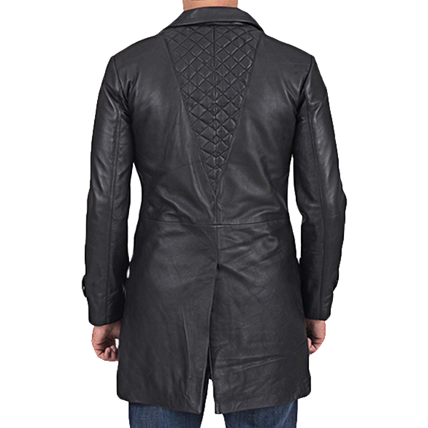 Mens Infinity Black Leather Coat Back