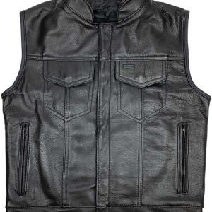 Mens Leather Motorcycle Vest with Gun Pockets-2