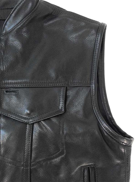 Mens Leather Motorcycle Vest with Gun Pockets-5