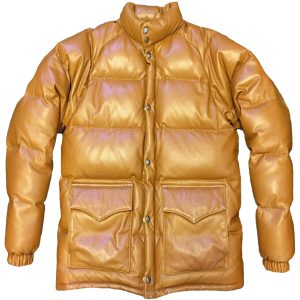 Mens Real Leather Down Jacket Brown