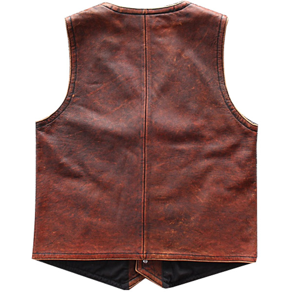 Vintage Brown Men American Casual Style Leather Vest back