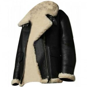 Women B3 Aviator Sheepskin Bomber Fur Faux Shearling Black Leather Winter Jacket Side